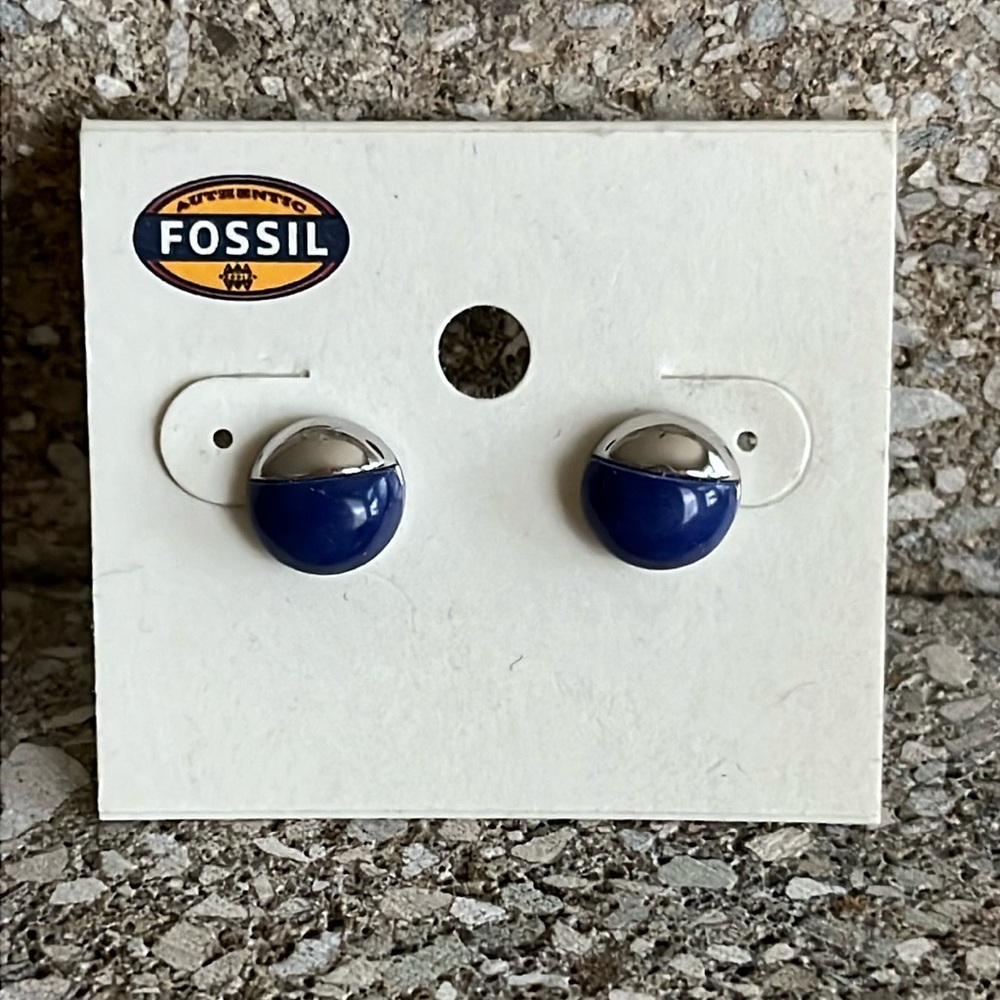 💙NWT Fossil Blue &  Silver Stud Dome Earrings